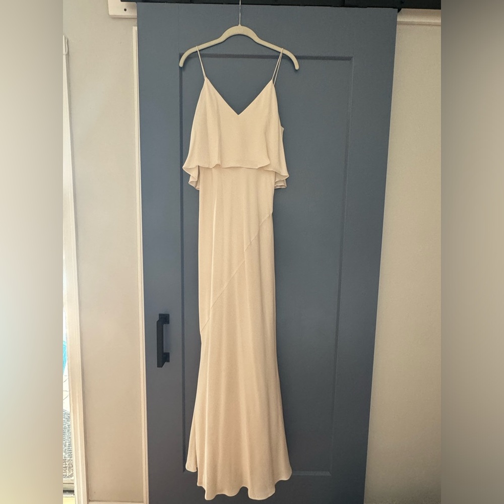 Shona Joy Luxe bias frill dress ivory size 6